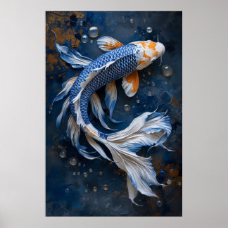 Serene Blue and White Koi Fish Pond Poster