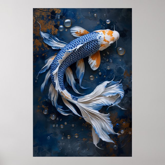 Serene Blue and White Koi Fish Pond Poster (Framsidan)