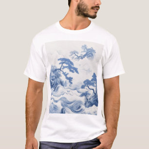 Serene Blue and White Ligcape Vatten Painting T-S T Shirt
