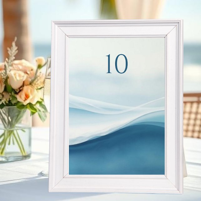 Serene Blue Beach Wedding Table Numbers Bordsnummer (Serene Blue Abstract Wedding Table Numbers)