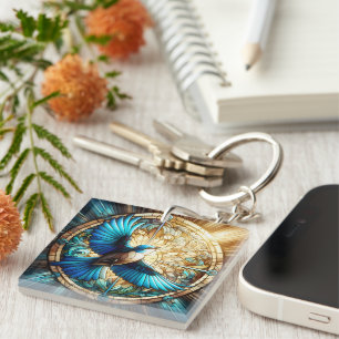 Serene Blue Bird Perched on Stached Glass
