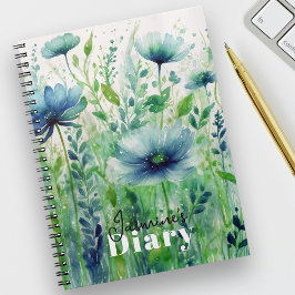 Serene Blue Blommigt Watercolor Elegant Diary Anteckningsbok