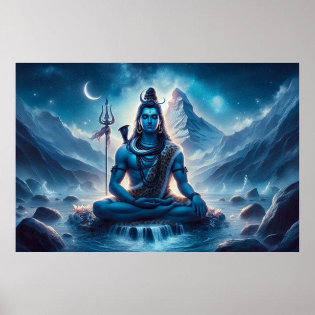 Serene Blue Cosmic Artwork Lord Shiva Meditation Poster (Framsidan)