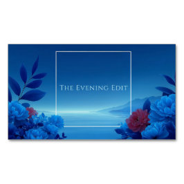 Serene Blue Floral Seascape Pink Accent Magnetiska Visitkort