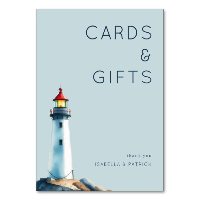 Serene Blue Minimalist Lighthouse Bordsnummer (Framsidan)