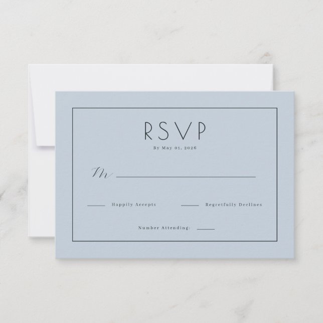 Serene Blue Minimalist RSVP OSA Kort (Framsida)
