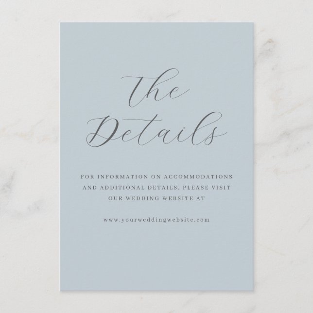 Serene Blue Minimalist Wedding Details Card Tilläggskort (Framsida)