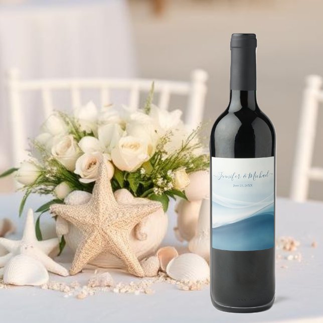 Serene Blue Modern Abstract Vinflaska Etikett (Serene Blue Modern Abstract Wine Label)