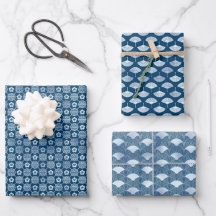Serene Blue Motifs: Fläkt, Vinkar och geometrisk d