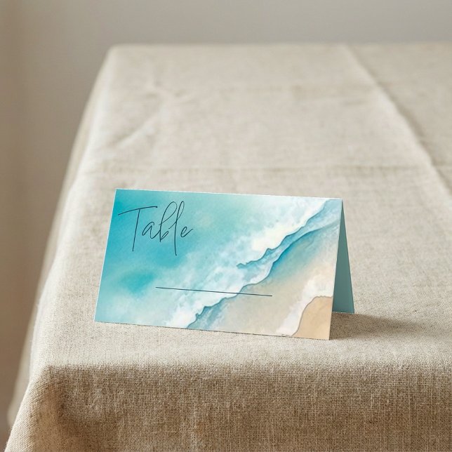Serene Blue Ocean Beach-Bordsnummer-kort Placeringskort (Serene Blue Ocean Beach Table Number Cards.)