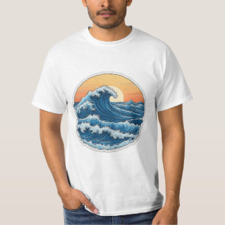Serene Blue Ocean Vågar Coastal Art T Shirt