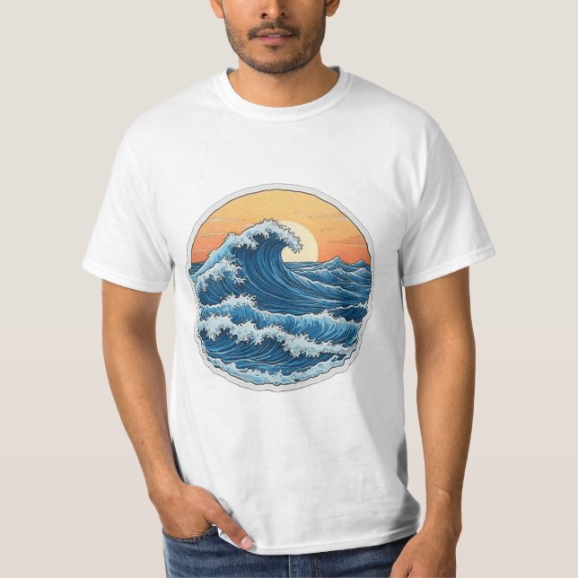 Serene Blue Ocean Vågar Coastal Art T Shirt (Framsida)