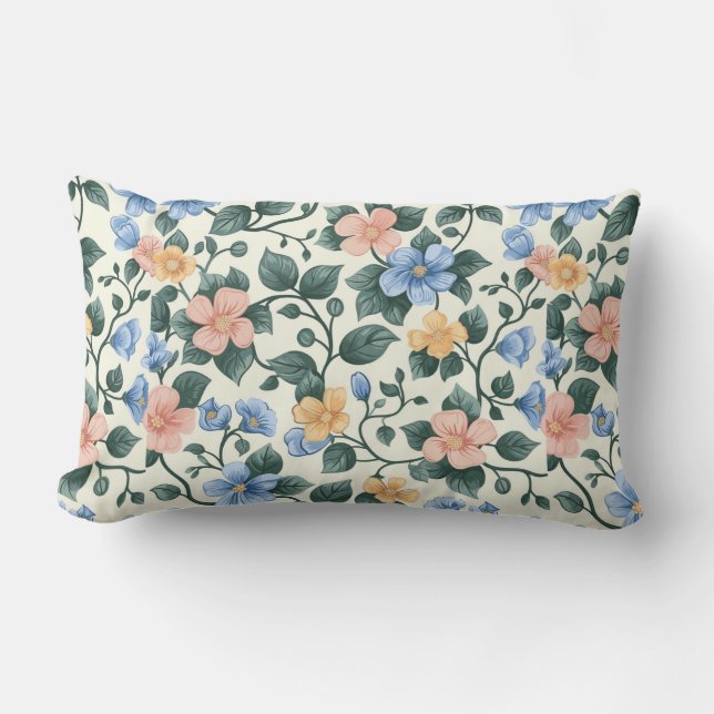 Serene Blue- och Grönt-Blommigtar Lumbarkudde (Framsida)