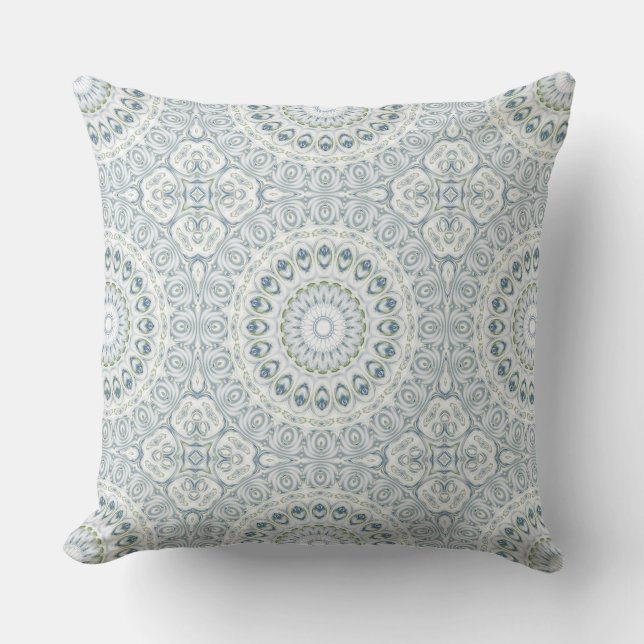 Serene Blue och Grönt Mandala Mönster Design Kudde (Framsida)
