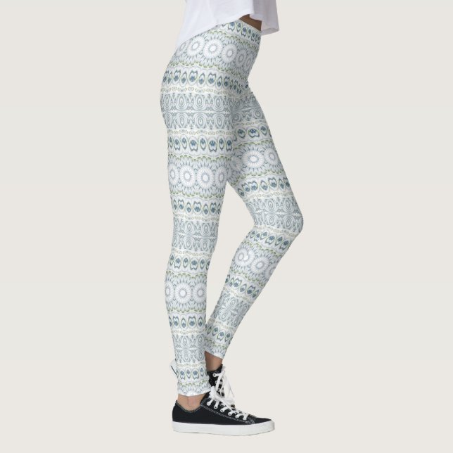 Serene Blue och Grönt Mandala Mönster Design Leggings (Höger)