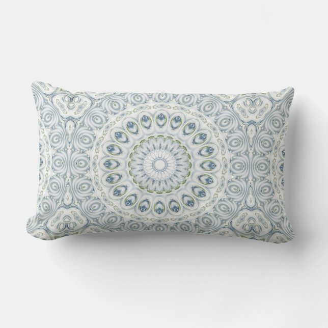 Serene Blue och Grönt Mandala Mönster Design Lumbarkudde (Framsida)