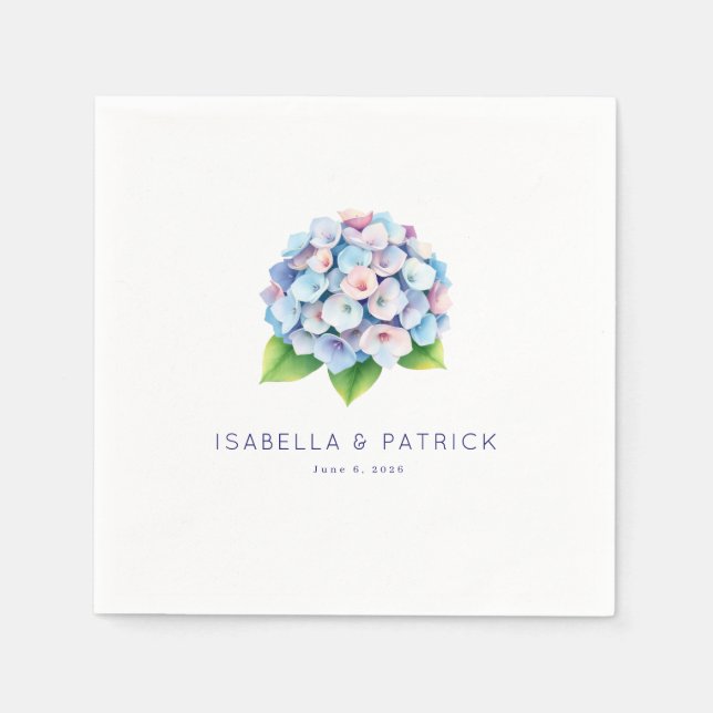 Serene Blue Pink Watercolor Hydrangea Pappersservett (Framsidan)