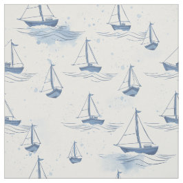 Serene Blue Sailing Boats on Sea Mönster Tyg
