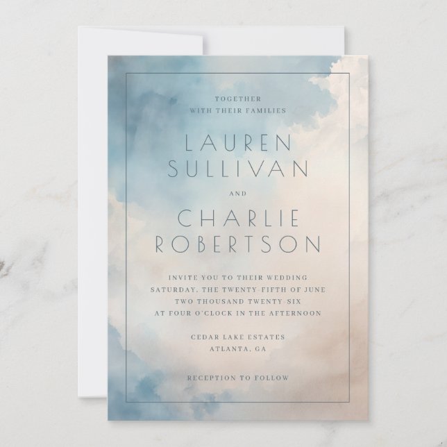Serene Blue Watercolor Wedding Invitation Inbjudningar (Framsida)