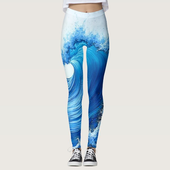 Serene Blue Wave Stänk Leggings (Framsida)