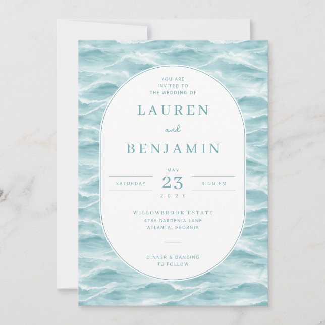 Serene Blue Wave Wedding Invitation Inbjudningar (Framsida)