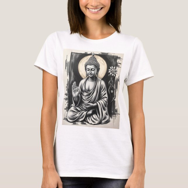 Serene Buddha - Charcarbon Art of Peace and Tranqu T Shirt (Framsida)