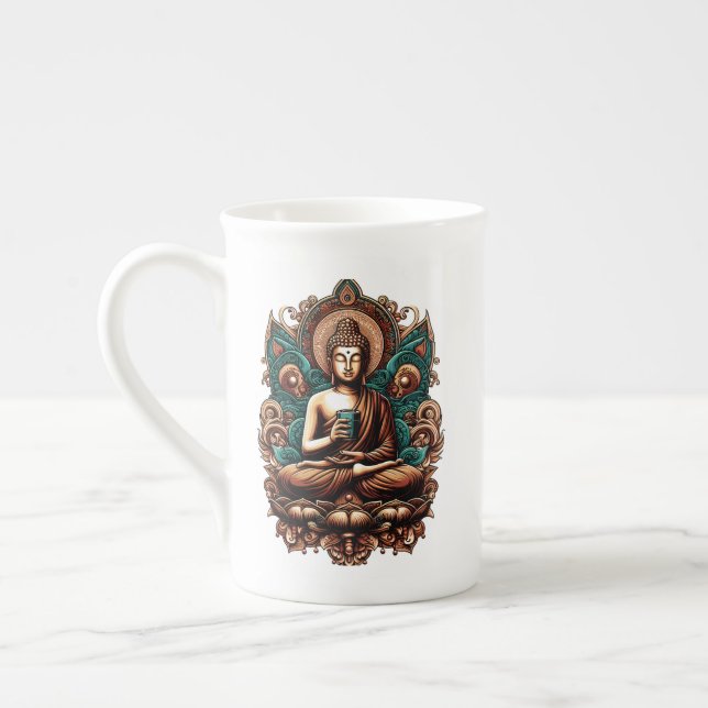 Serene Buddha, kaffe- och zenskulpturstat Benporslin Mugg (Vänster)