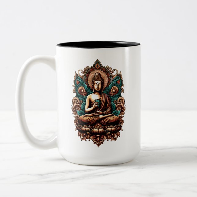 Serene Buddha, kaffe- och zenskulpturstat Två-Tonad Mugg (Vänster)