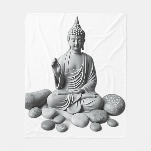 Serene Buddha med stenar och växter Fleecefilt (Framsidan)