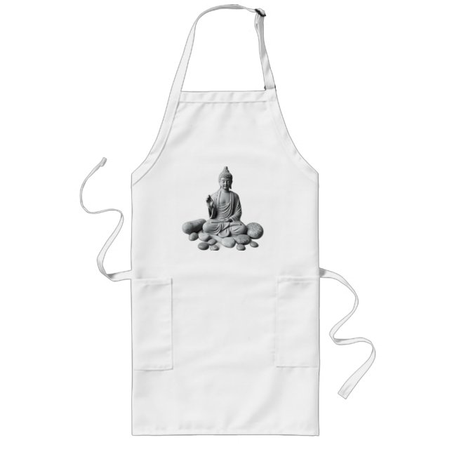 Serene Buddha med stenar och växter Långt Förkläde (Framsidan)