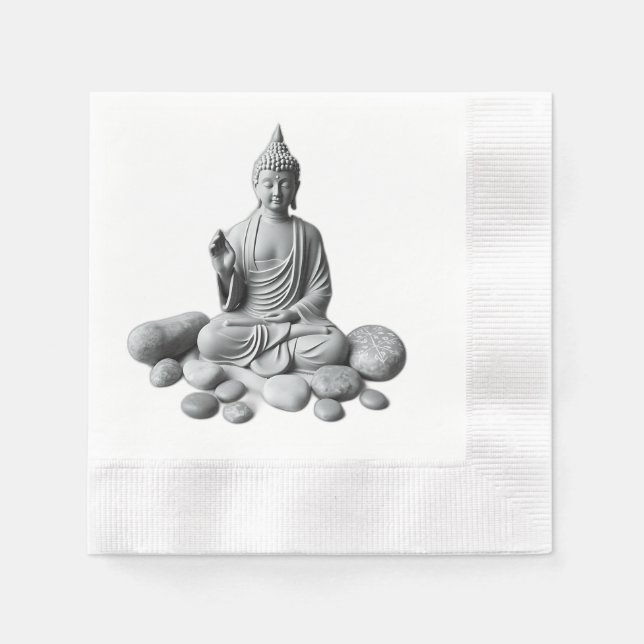 Serene Buddha med stenar och växter Pappersservett (Framsidan)