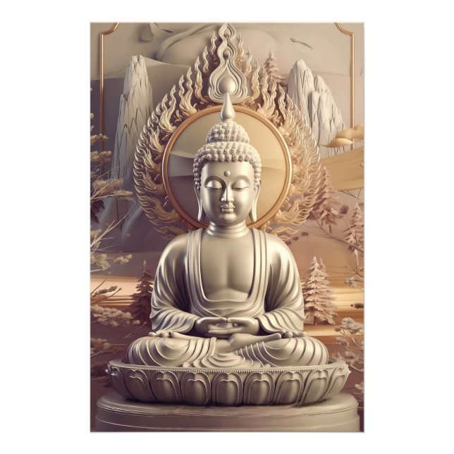 Serene Buddha-staty i övergångslandskapet 3D Fototryck (Framsidan)