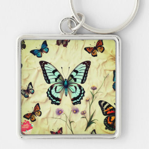 ’Serene Butterfly Elegance’ Fyrkantig Silverfärgad Nyckelring