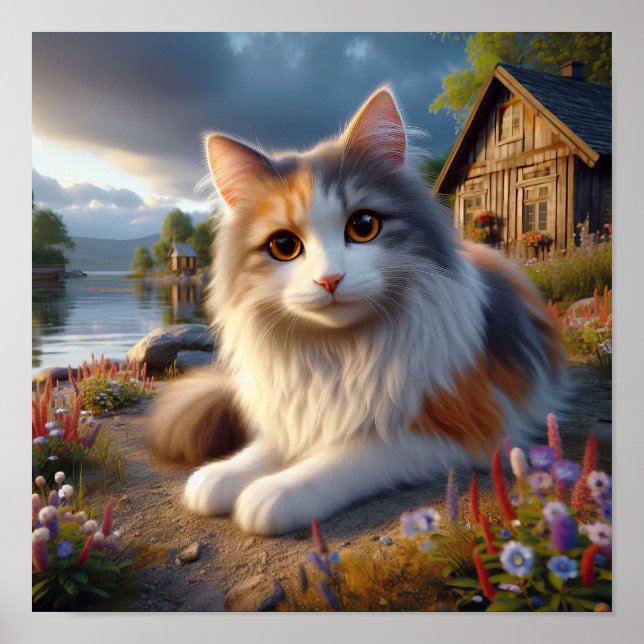 Serene Calico Cat i ett övergångsställe Poster (Framsidan)
