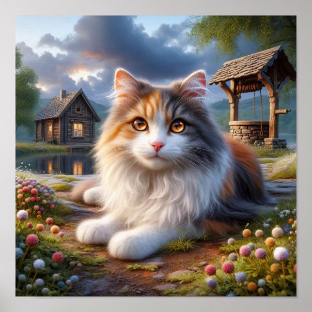 Serene Calico Cat i ett övergångsställe Poster (Framsidan)
