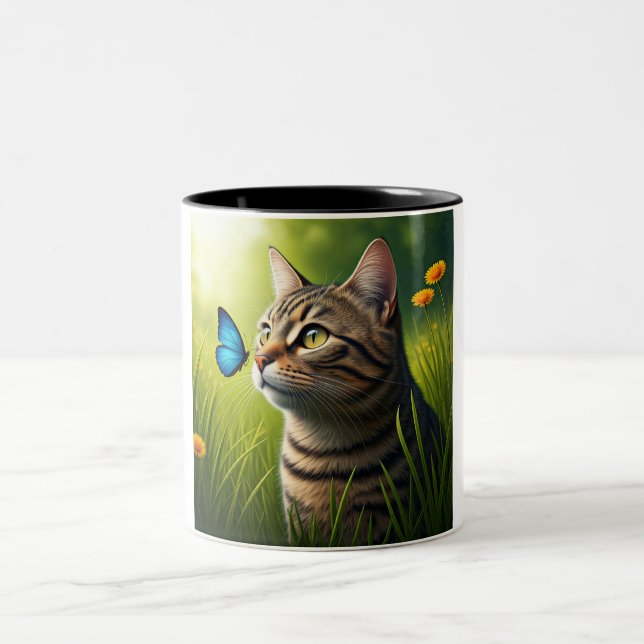 Serene Cat and Butterfly Mugg - A Touch of Nature (Center)