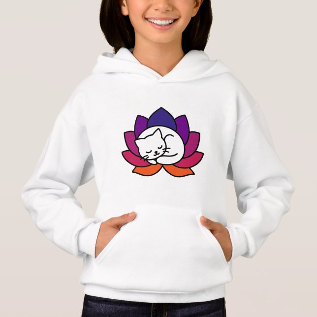 Serene Cat Lotus Illustration T Shirt (Framsida)