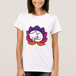 Serene Cat Lotus Illustration T Shirt