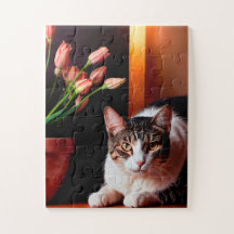 Serene Cat och Tulips Puzzle