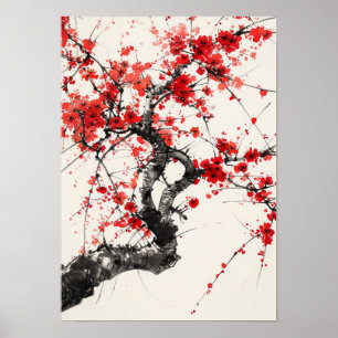 Serene Cherry Blommar Träd China Bläck Painting Po Poster