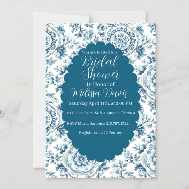 Serene Chinoiserie Bridal Shower Invitation Magnetisk Inbjudningskort (Framsida)