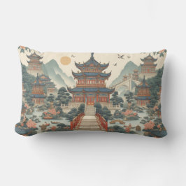 Serene Chinoiserie Pagoda Scenia Asian-Inspired Lumbarkudde