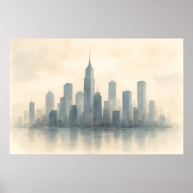 Serene Cityscape Reflection Print, Modern Skyline Poster (Framsidan)
