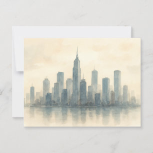 Serene Cityscape Reflection Print, Modern Skyline Vykort