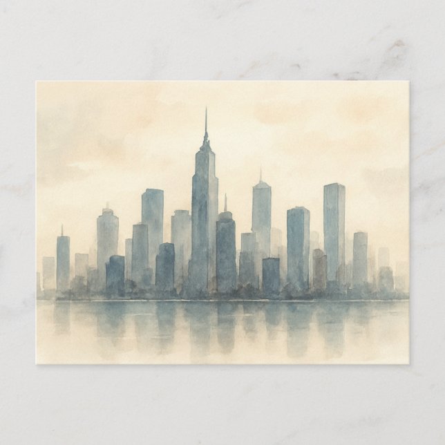 Serene Cityscape Reflection Print, Modern Skyline Vykort (Framsida)