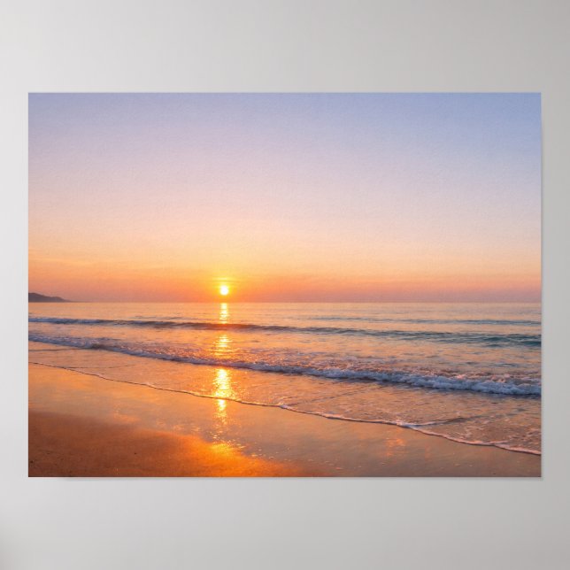 Serene Coastal Ocean Beach Golden Sunrise Poster (Framsidan)