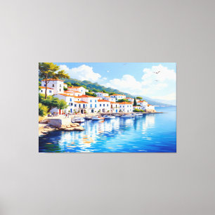 Serene Coastal Village in Oil Canvastryck