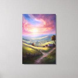 Serene Countryside Sunrise Peacnice Landcape Art Canvastryck