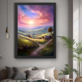 Serene Countryside Sunrise Peacnice Landcape Art Poster