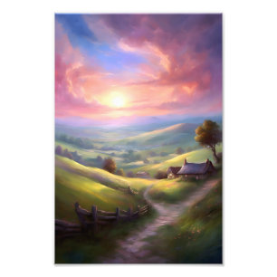 Serene Countryside Sunrise Peacnice Landscape Fototryck